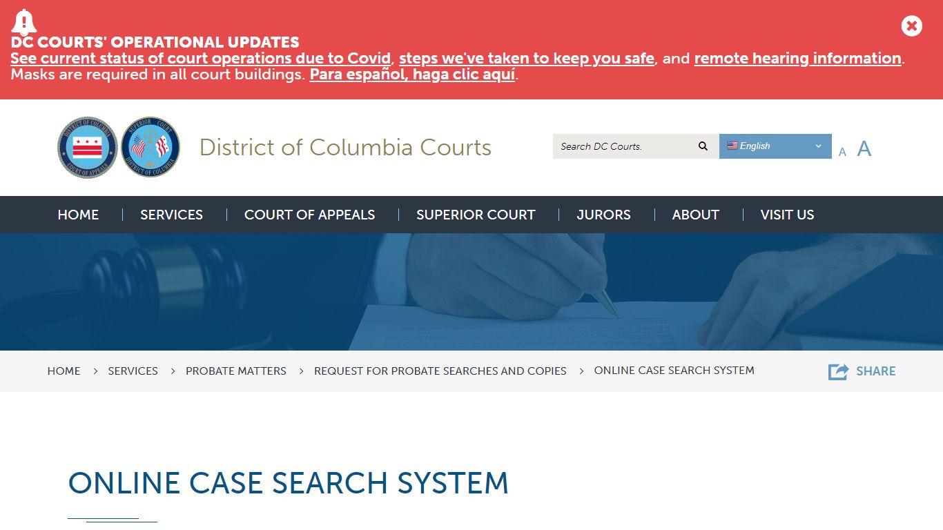 Online Case Search System | District of Columbia Courts
